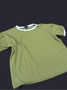 Forever 21 Olive Green Ringer Tee with White Trim